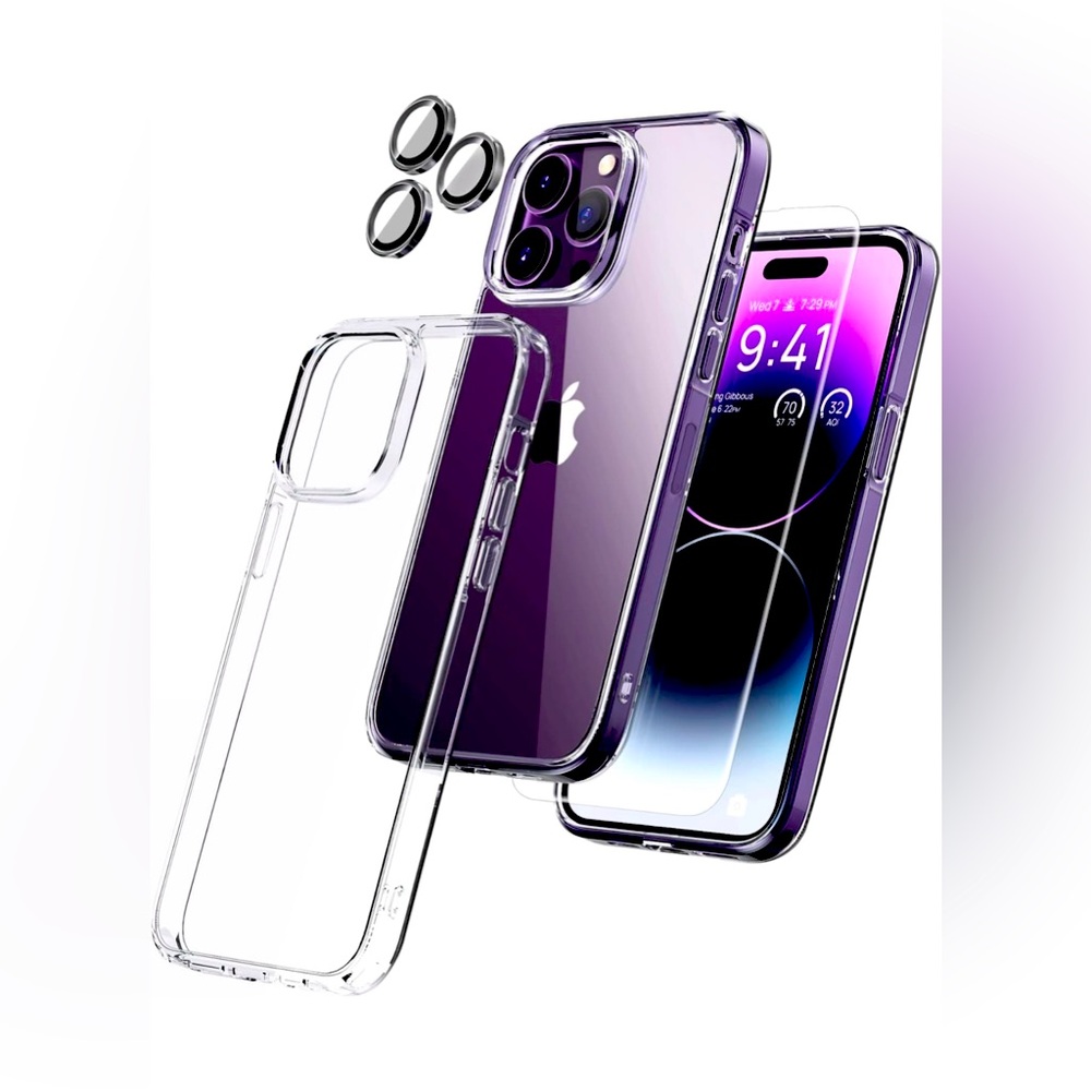 AASD iPhone 14 Pro Case Cover6.1”,Glass Screen Protector, Camera lens Protector